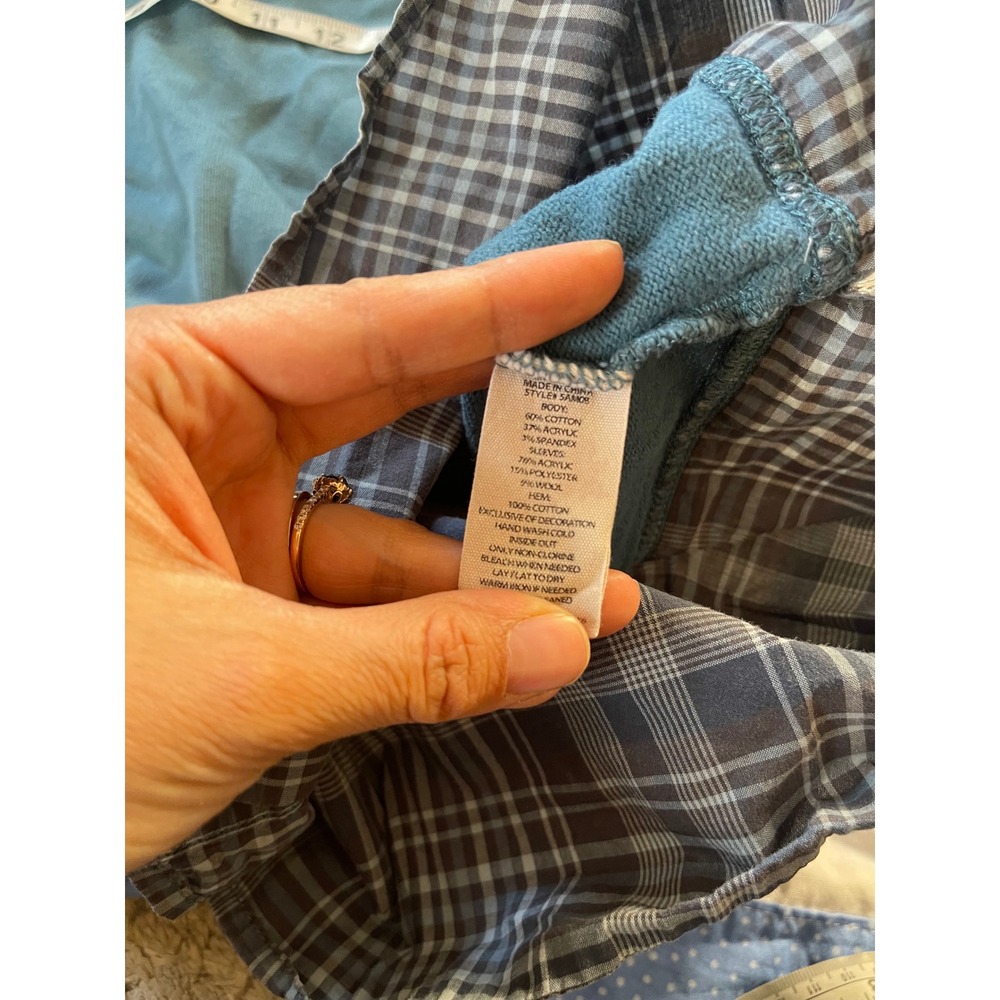 Soft Surroundings Mixed Media Plaid Hem Knit Top Teal Blue 1X - Picture 4 of 6